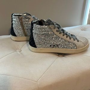 P448 silver glitter and leopard high tops size 8